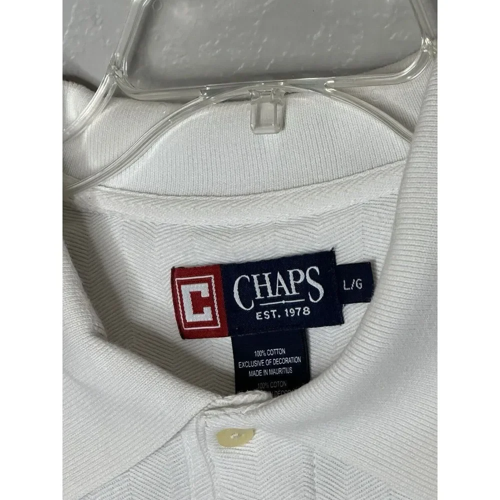 Chaps Men's Polo Shirt White Short Sleeve Black Trim Size Large Dress polo - Picture 4 of 5